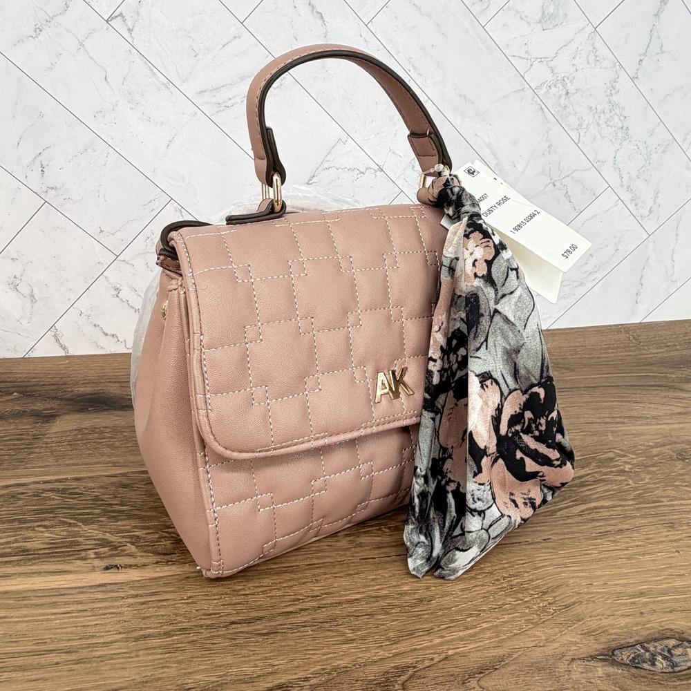 Anne Klein Maddie Quilted Mini Top Handle Crossbody Bag Dusty Rose AKH4007 NWT